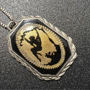 Vintage Sterling Art Deco Enamel Nymph Guilloche Pendant Sterling 18” Bo…